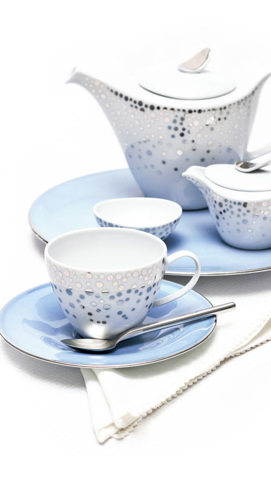 Silver Rain Tea Cup + Saucer (Set of 4)